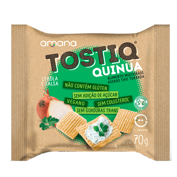 Torrada Tostiq Quinua Sabor Cebola e Salsa Sem Glúten, Vegano e Sem Açúcar Amana – 70g