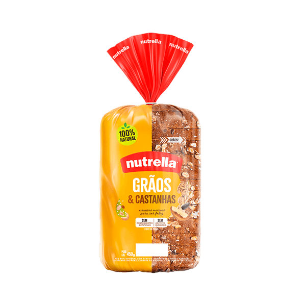 Pão de Forma Integral Grãos e Castanhas Nutrella – 450g