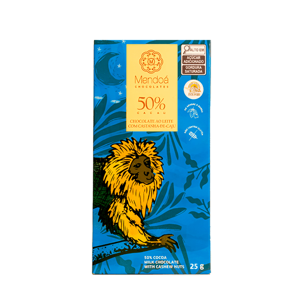 Chocolate 50% Cacau ao Leite com Castanha de Caju Mendoá – 80g