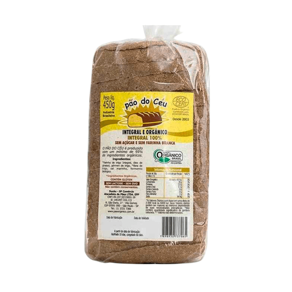 Pão Forma Orgânico Integral 100% Sem Açúcar Pão do Céu – 450g