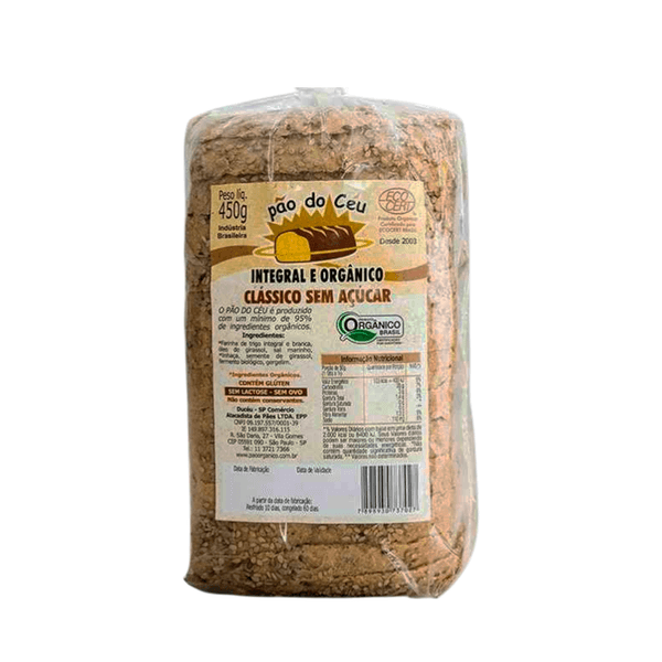Pão Forma Integral Orgânico Clássico Sem Açúcar Pão do Céu – 450g