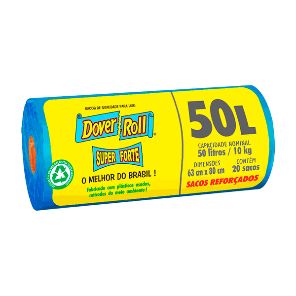 Saco de Lixo Super Forte Azul 50 Litros Dover Roll - 20 unidades