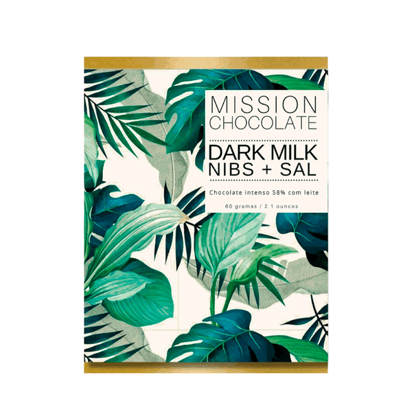 Chocolate 58% Dark Milk com Nibs e Sal Rosa Mission – 60g