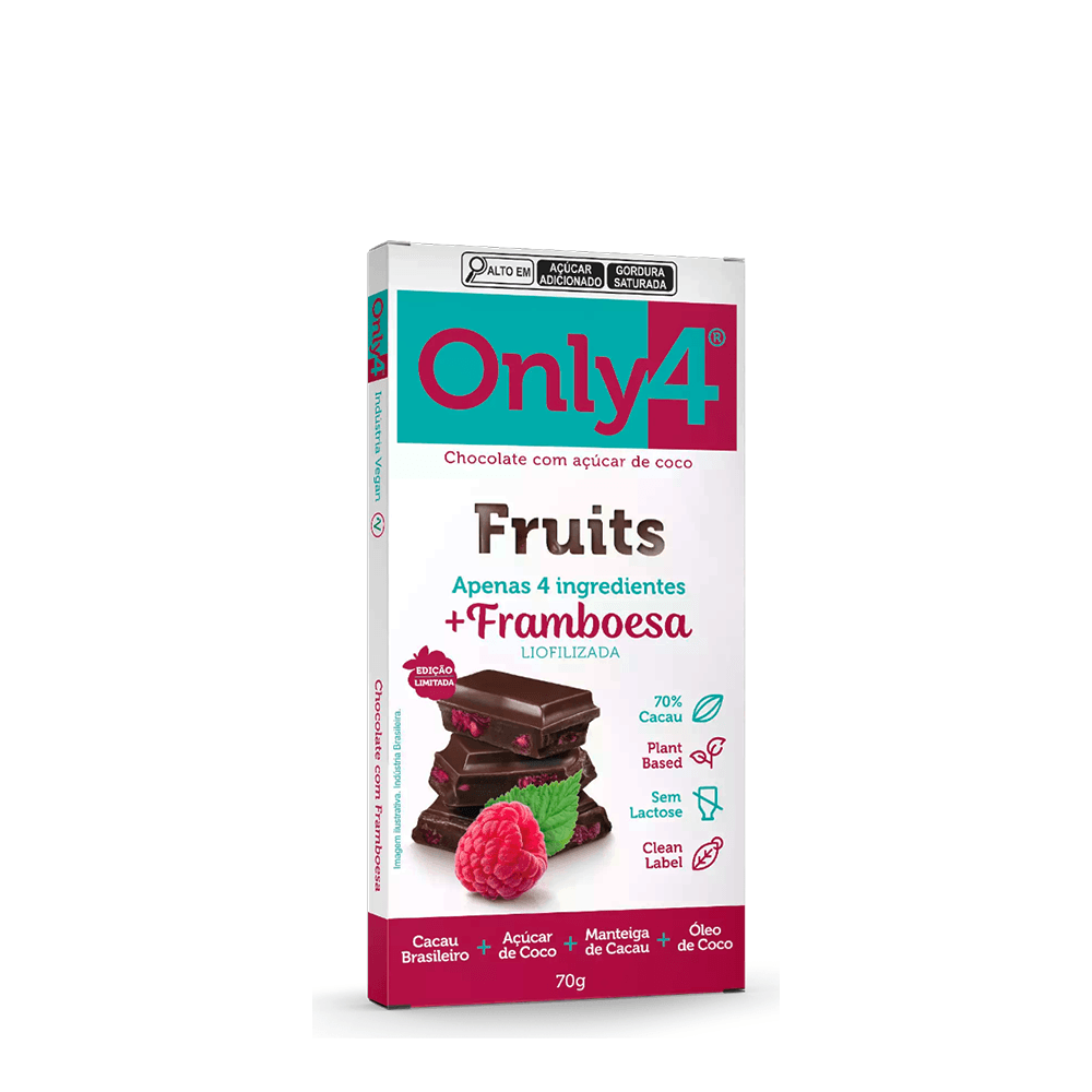 Chocolate 70% Cacau Framboesa Fruits Only4  – 70g