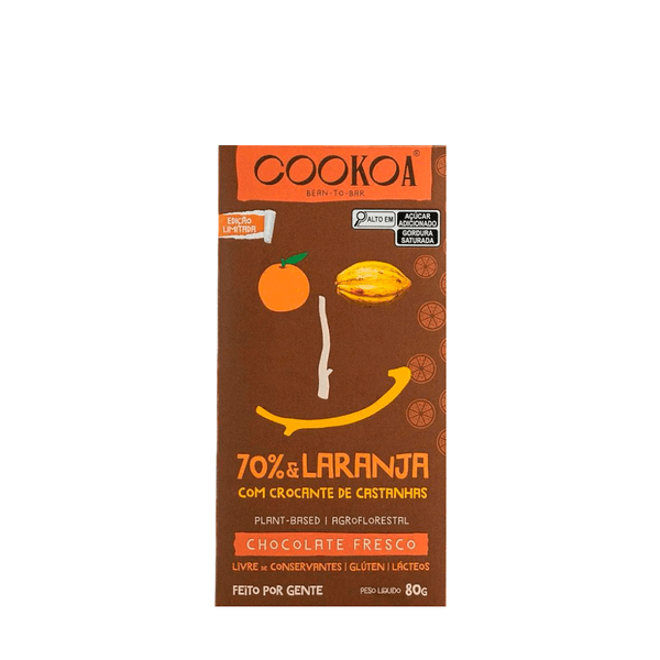 Chocolate 70% Cacau Laranja e Castanha Cookoa – 75g