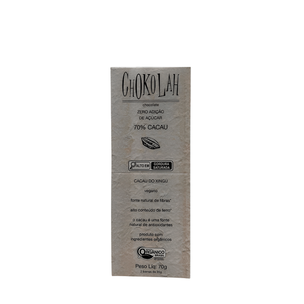 Chocolate Orgânico 70% Cacau Zero Açúcar Chokolah - 70g