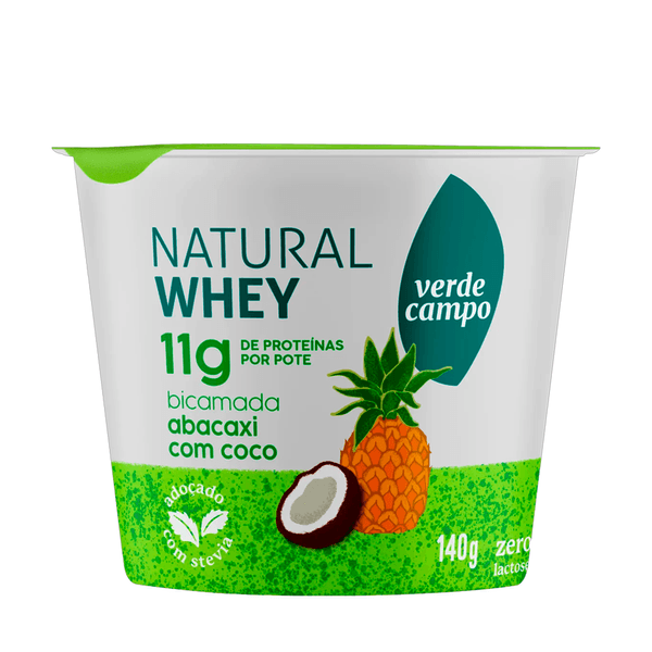 Iogurte Natural Whey Bicamada Sabor Abacaxi com Coco 11g de Proteína Verde Campo – 140g