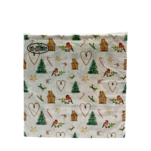 Guardanapo Branco Natalino com Elementos Natalinos Ti-Flair – 33x33cm