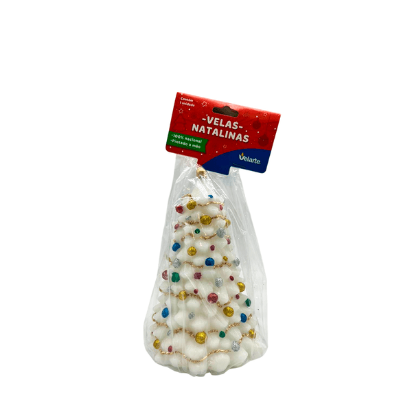 Vela Árvore Branca com Bolinhas Coloridas de Natal Velarte