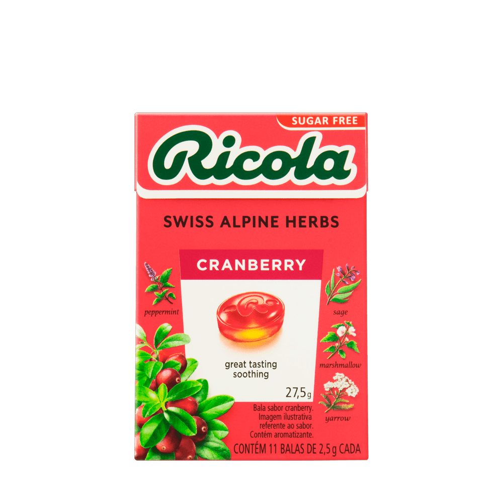 Bala Cranberry Sem Açúcar Ricola – 27,5g