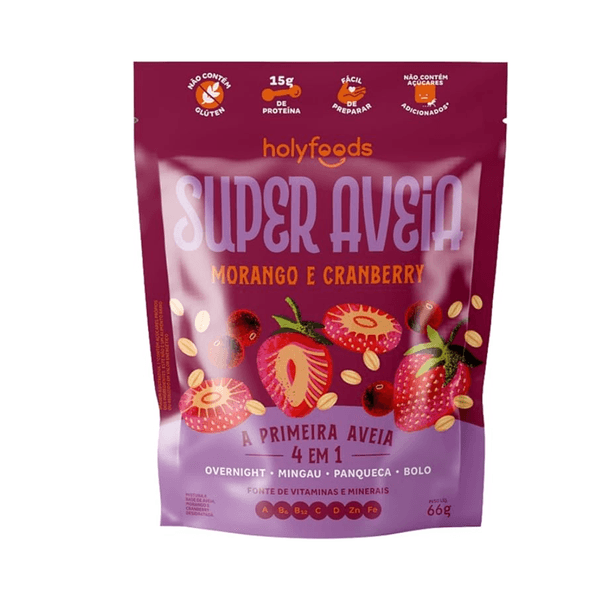 Cereal Holyfoods Super Aveia Morango e Cranberry – 66g