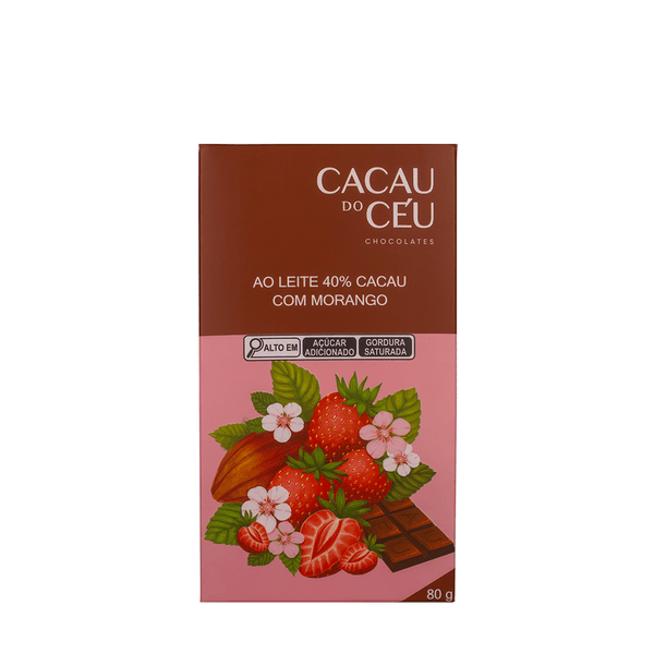 Chocolate 40% com Morango Liofilizado Cacau do Céu - 80g