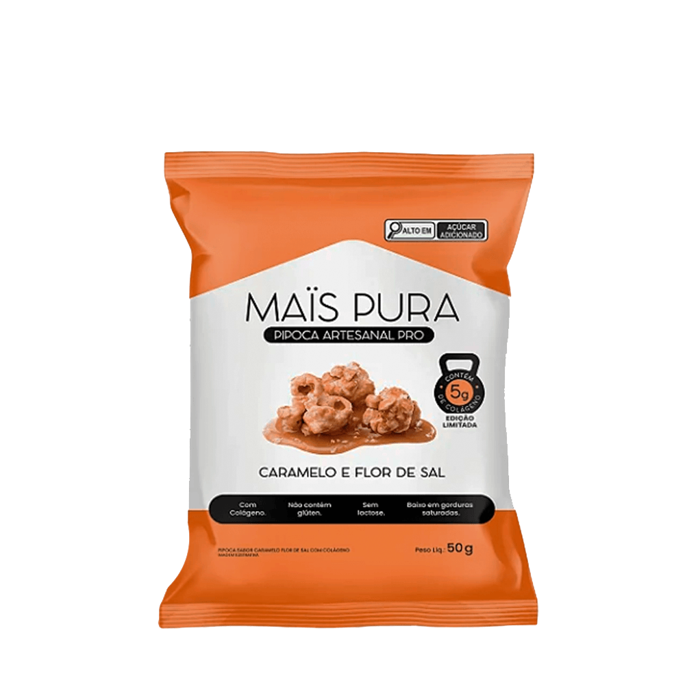 Pipoca Caramelo e Flor de Sal com Colágeno Mais Pura - 50g