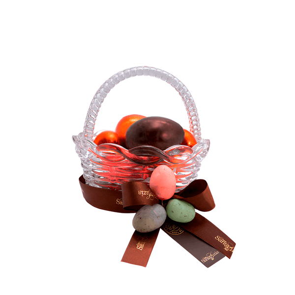Presente de Páscoa Cesta Redonda com Ovos de Chocolate Sortidos - 5 itens