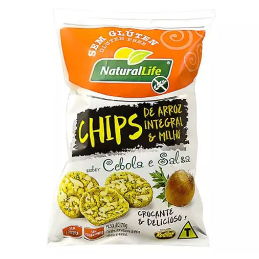 Chips de Arroz Integral e Milho Sabor Cebola e Salsa Sem Glúten Natural Life 70g