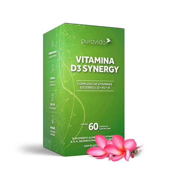 Suplemento Alimentar Vitamina D3 Synergy PuraVida 60 Cápsulas