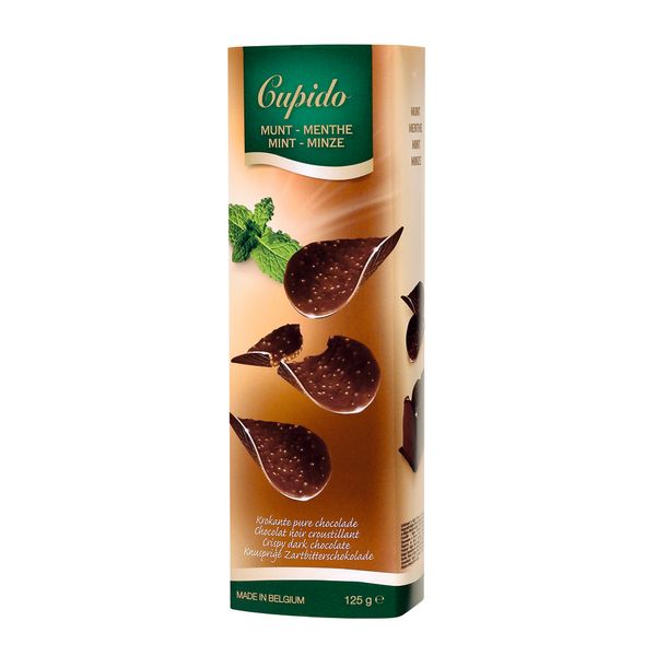 Folhas Crocantes de Chocolate Amargo e Menta Cupido 125g