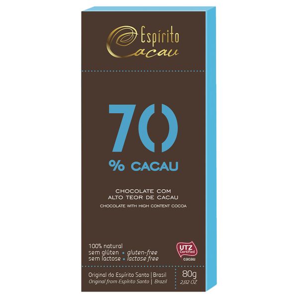 Chocolate 70% Cacau Vegano Espírito Cacau 80g