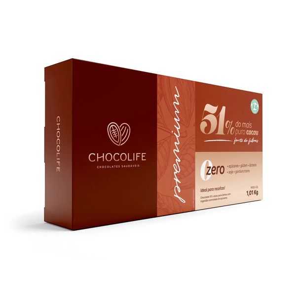 Chocolate 51% Cacau Premium Chocolife 1,01kg