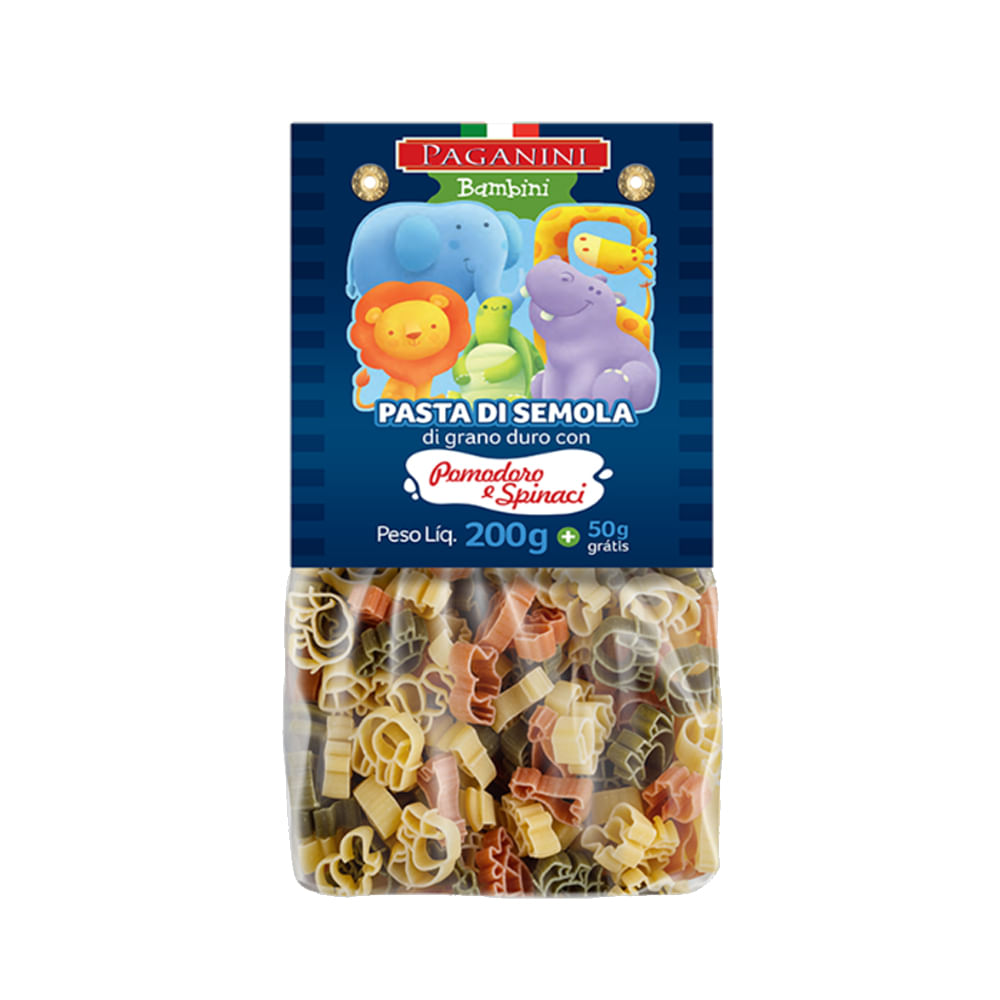 Macarrão Bambini Bichinhos Tricolor Paganini 200g