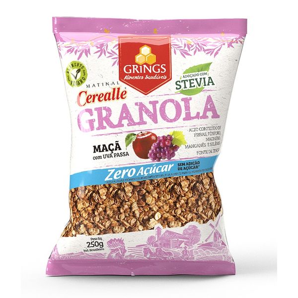 Granola Sabor Maçã com Uva Passa Zero Açúcar Grings 250g