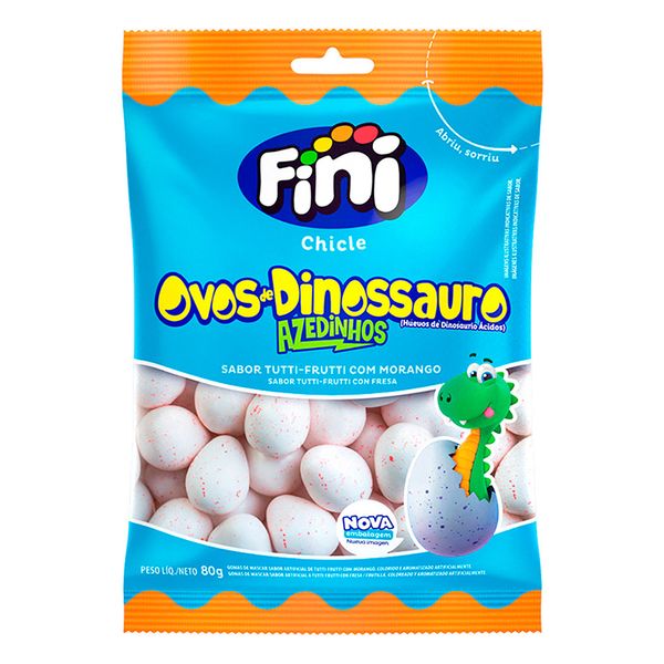 Chiclete de Tutti Frutti com Morango Ovos de Dinossauro Azedinhos Fini 80g