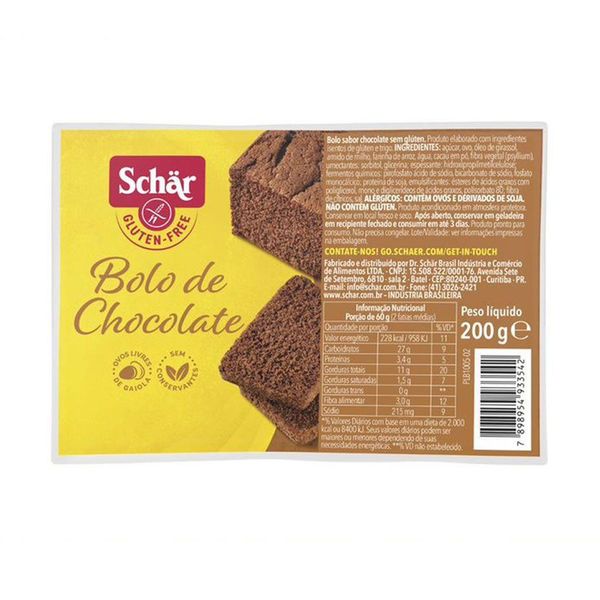 Bolo de Chocolate Sem Glúten Schar 200g