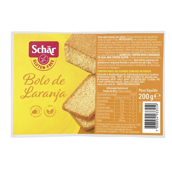 Bolo de Laranja Sem Glúten Schar 200g