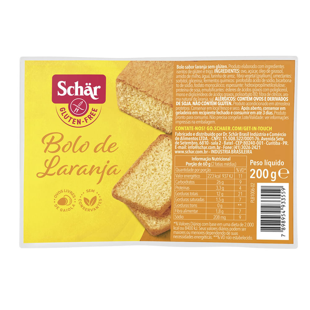 Bolo de Laranja Sem Glúten Schar 200g