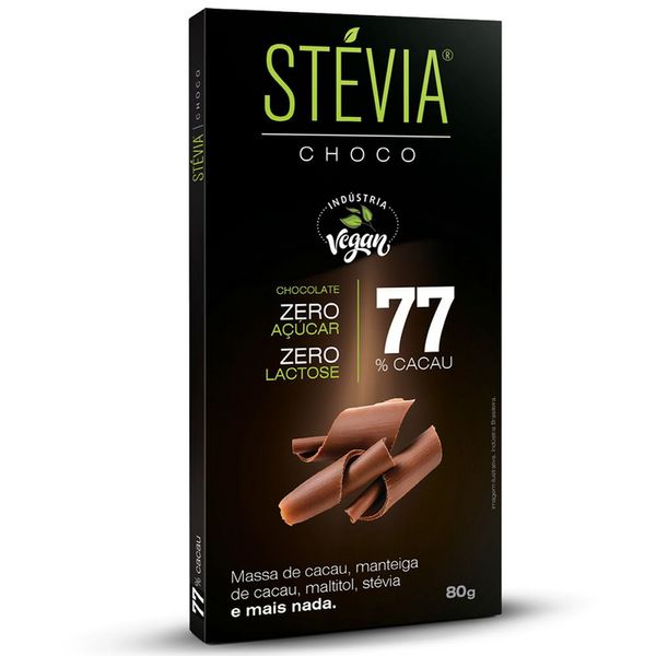 Chocolate Vegano 77% Cacau Stévia 80g