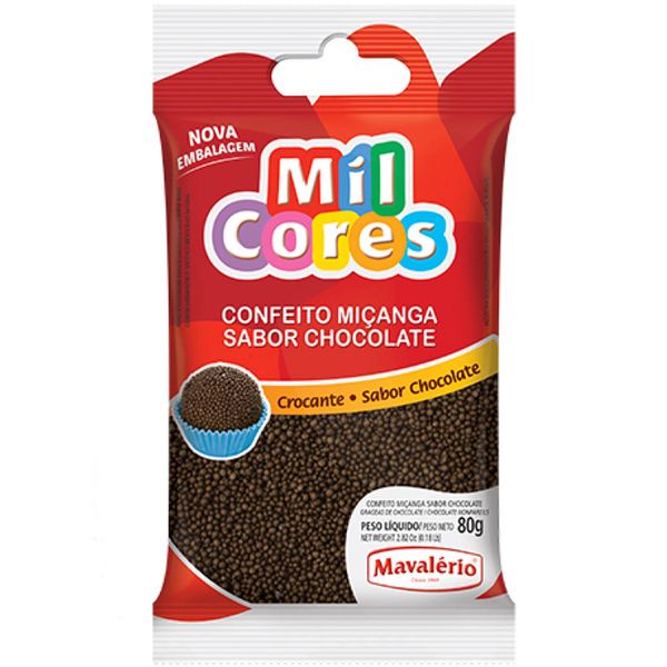 Confeito Miçanga Sabor Chocolate Mil Cores 80g