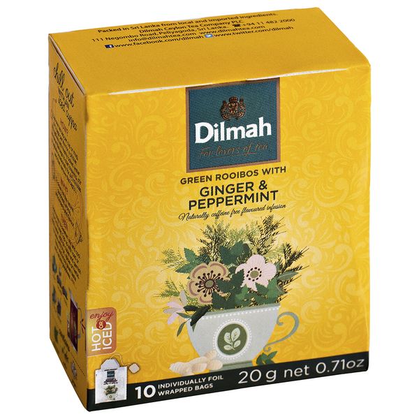 Chá Verde Rooibos com Gengibre e Hortelã Dilmah 10 Sachês