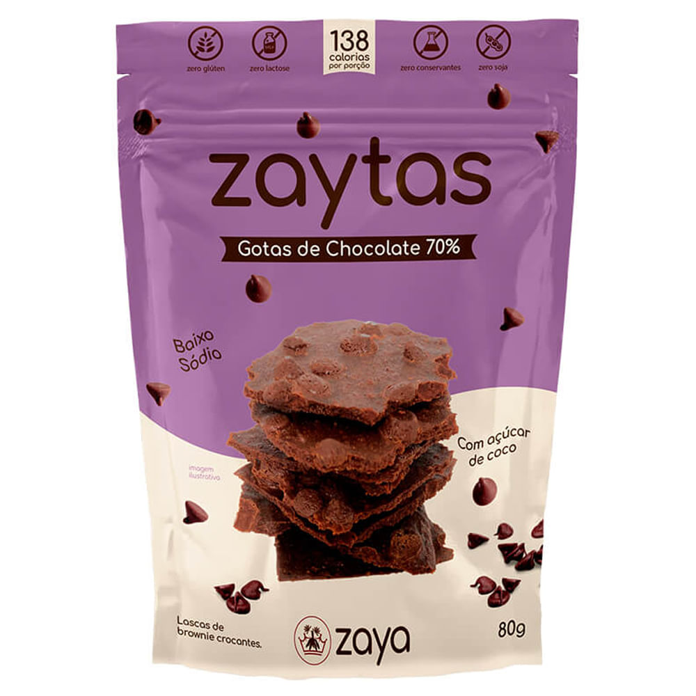Lascas de Brownie Crocante Sabor Gotas de Chocolate 70% Zero Lactose Zaya 80g