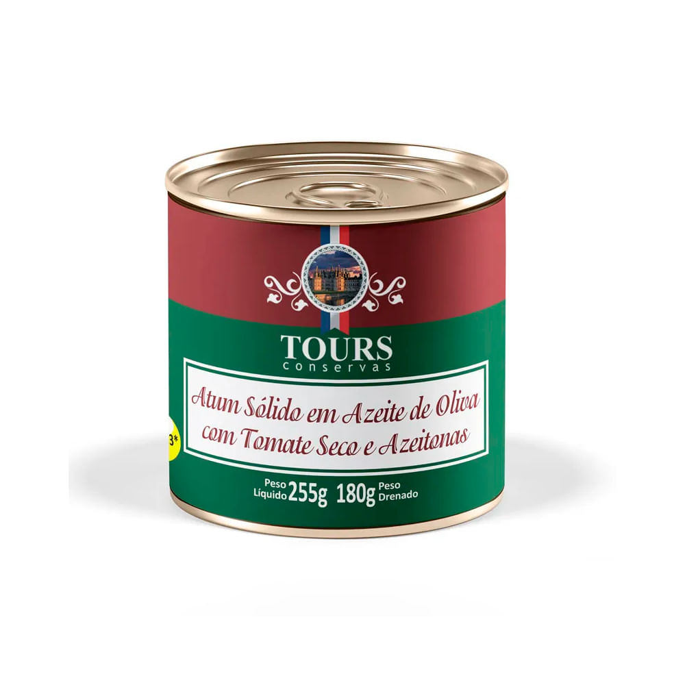 Atum Sólido em Azeite de Oliva com Tomate Seco e Azeitonas Tours 255g