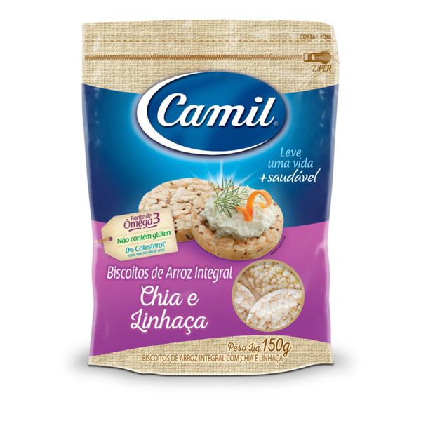 Biscoito de Arroz Integral com Chia e Linhaça Camil 150g