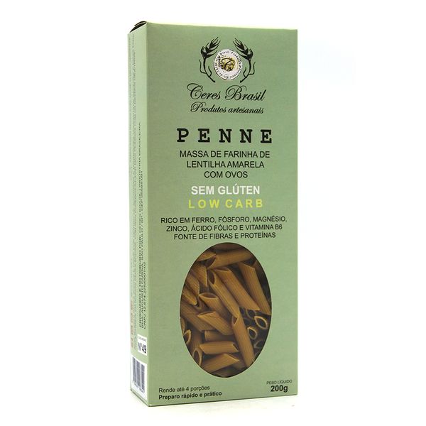 Macarrão Penne de Farinha de Lentilha Amarela Sem Glúten Ceres Brasil 200g