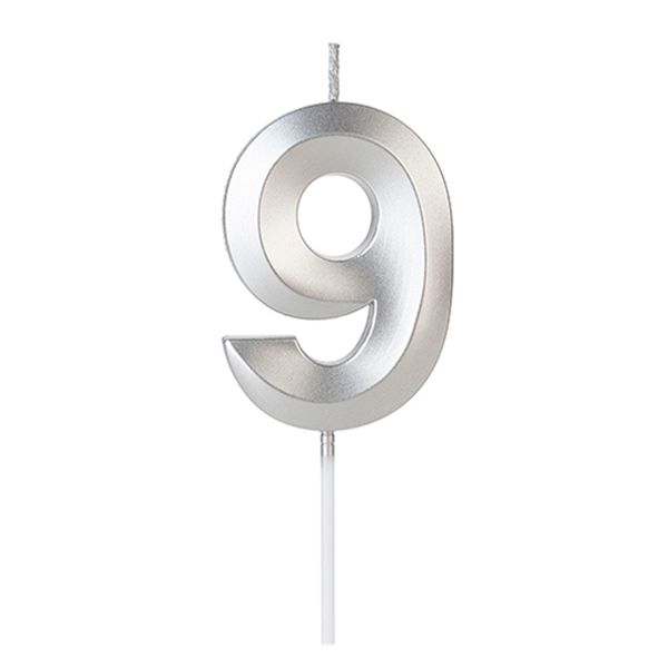 Vela de Aniversário Perolizada Prata Número 9 Silver Plastic