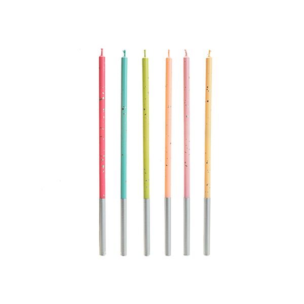 Vela de Aniversário Arco-Íris 6 Unidades Silver Plastic