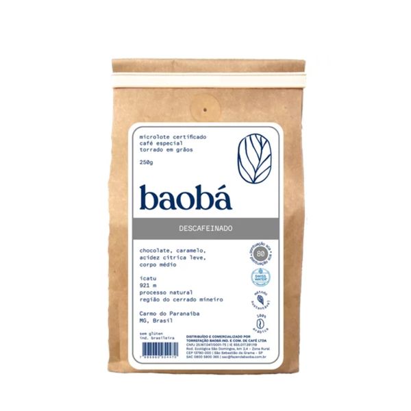 Café Descafeinado Torrado em Grãos Baobá 250g