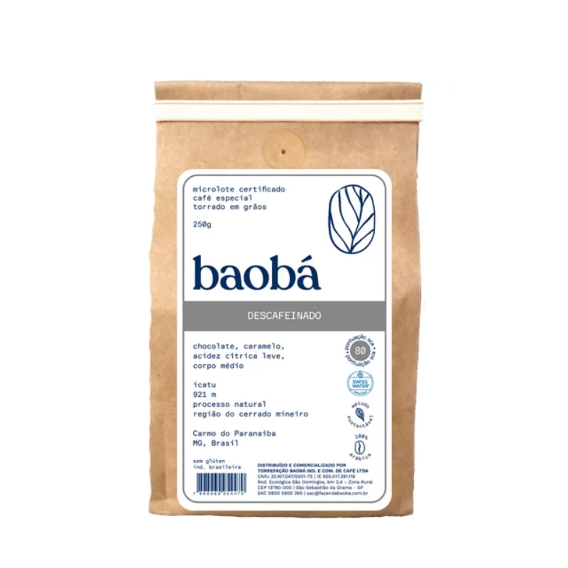 Café Descafeinado Torrado em Grãos Baobá 250g