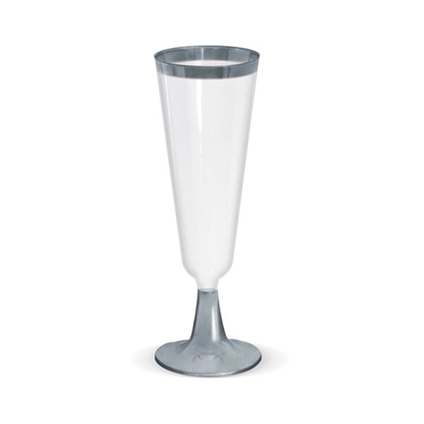 Taça Champagne Borda Prata Silver Plastic 12 Unidades