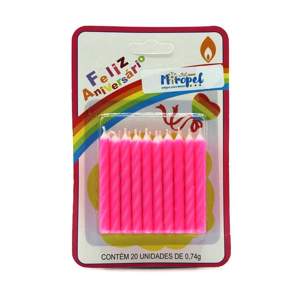 Velas de Aniversário Rosa Miropel 20 Unidades