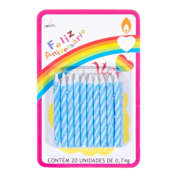 Vela Palito de Aniversário Azul Miropel 20 Unidades
