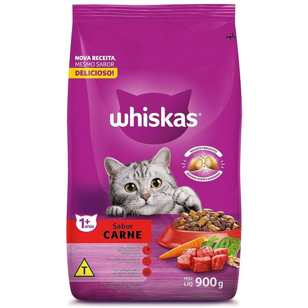 Ração Seca para Gatos Adultos Sabor Carne Whiskas 900g