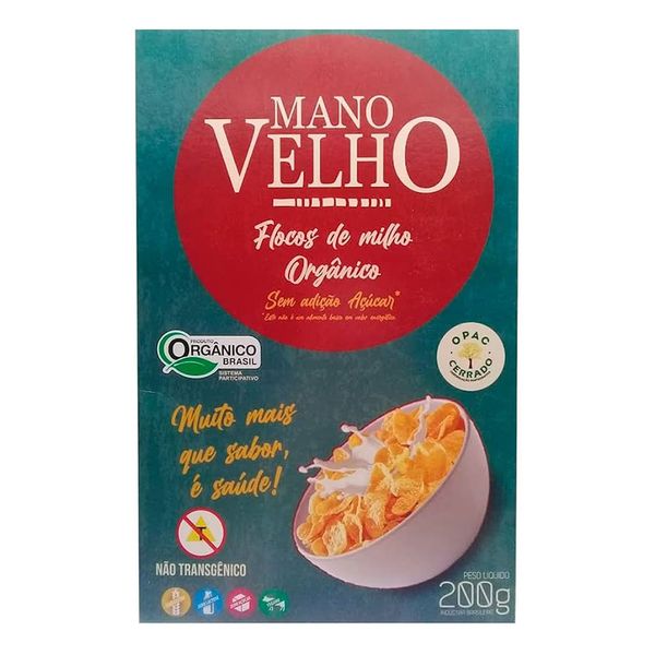 Cereal de Flocos de Milho Orgânico Sem Açúcar Mano Velho 200g