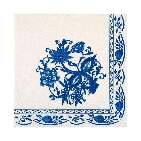 Guardanapo de Papel Branco com Flores Azuis Ti-flair 24x24cm