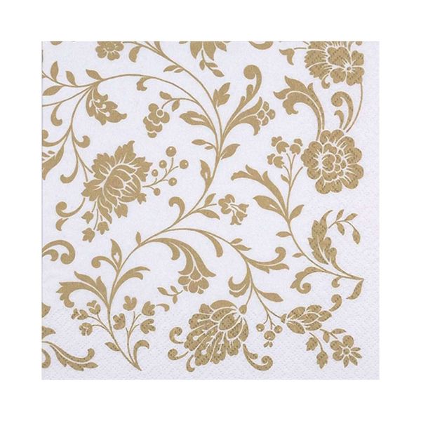 Guardanapo de Papel Arabesco Dourado e Branco Ti-Flair 24x24cm