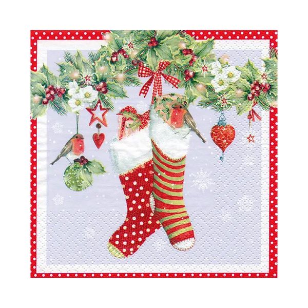 Guardanapo Decorado Natal Meias Borda Vermelha 33cm