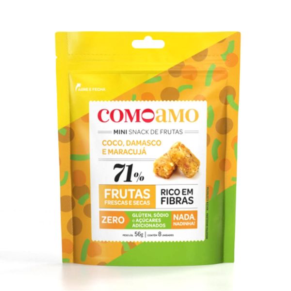 Mini Snack de Frutas Sabor Coco, Damasco e Maracujá Comoamo 56g