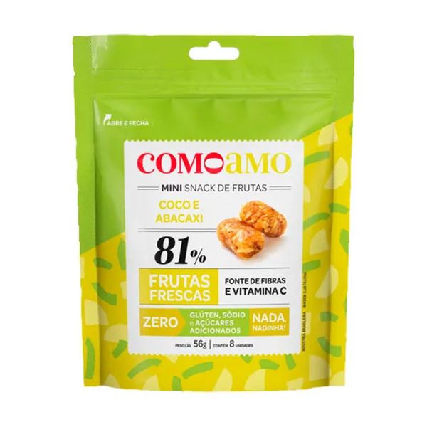 Mini Snack de Frutas Coco e Abacaxi Comoamo 56g